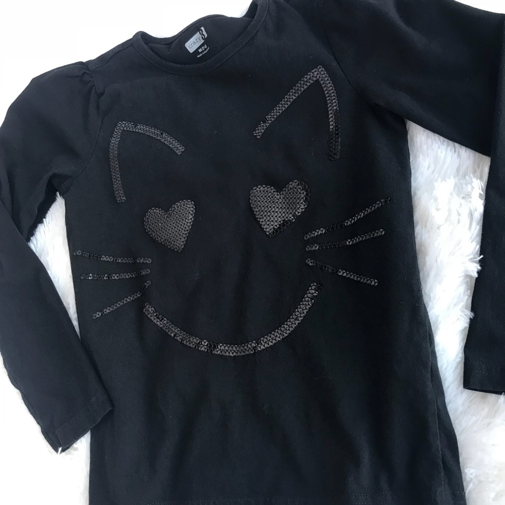 Girls black sequin cat design